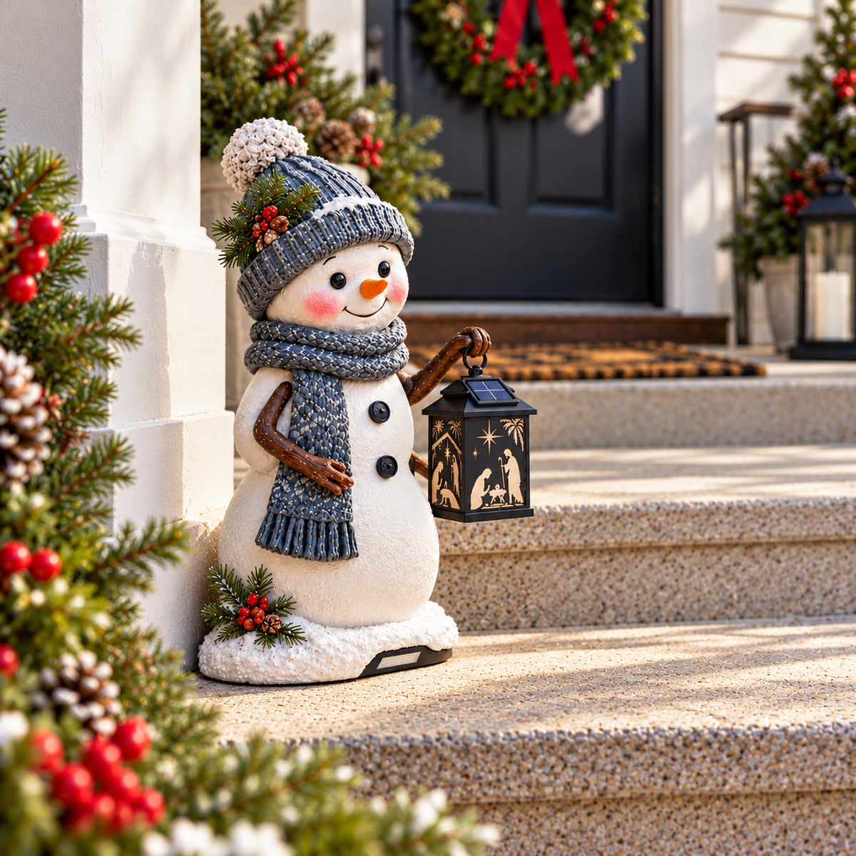 ⛄ Last Day 49% Snowman Nativity Glow™✨ – Solar Christmas Step Light with Holy Family Projection
