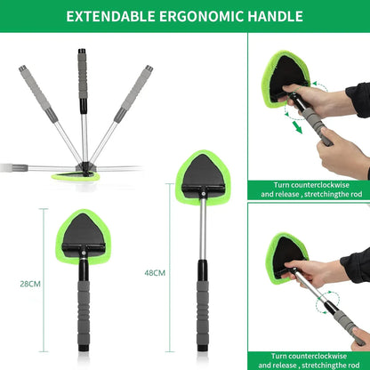 💥 💥 🔥 Windshield Cleaning Tool, Microfiber Car Window Cleaner with 4 Reusable and Washable Microfiber Pads and Extendable Handle