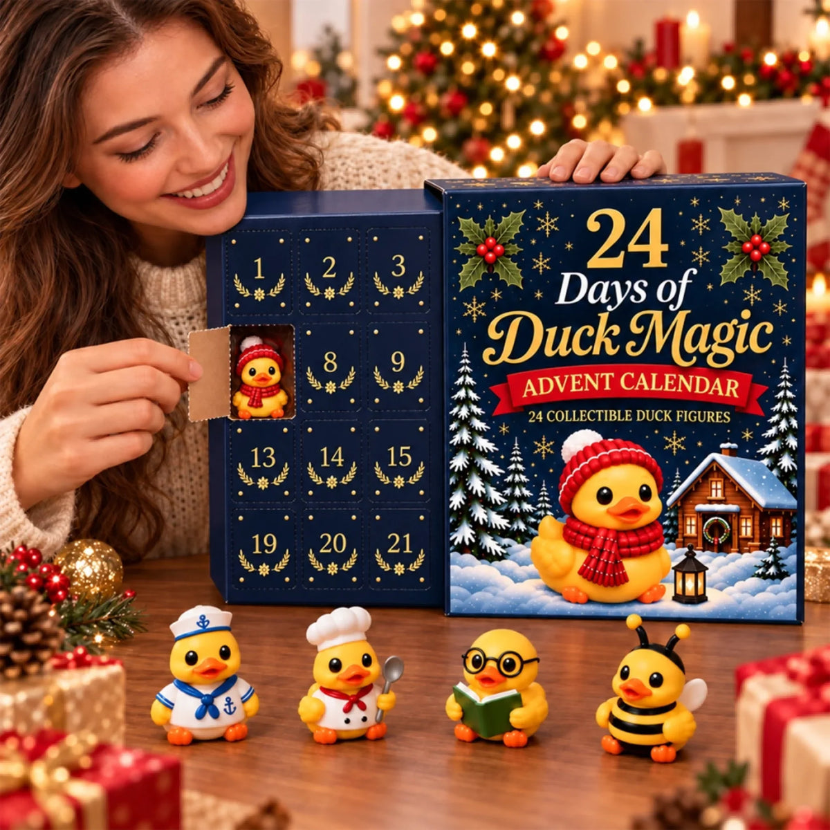 Opening a numbered Advent Calendar door to reveal a duck collectible
