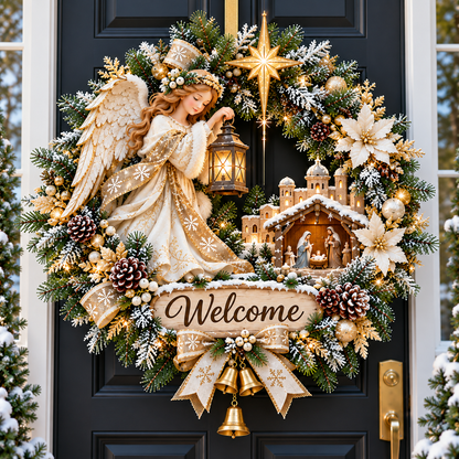 🔥 Last Day 50% Off 🔥✝️ Angel Bethlehem Welcome™ – Lighted Nativity Christmas Door Wreath