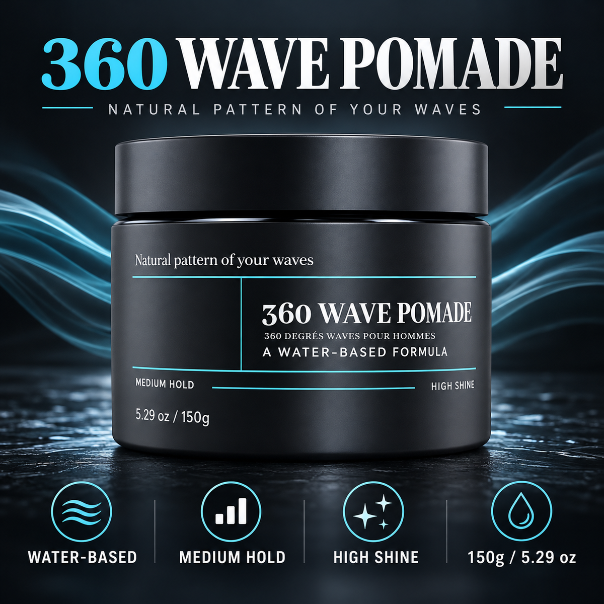 360 Wave Pomade water-based medium hold high shine formula