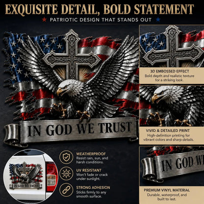🦅In God We Trust Bald Eagle American Flag 3D Metal Car Emblem Badge