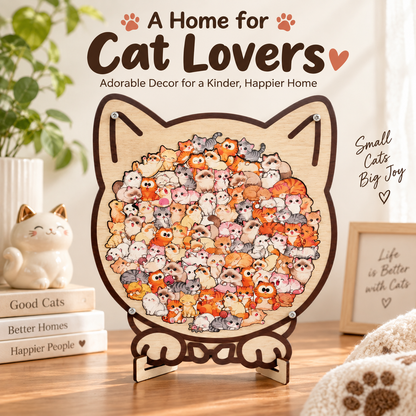 🎁135-Piece Morandi-Colored Cat Shaped Wooden Jigsaw Puzzle🍀
