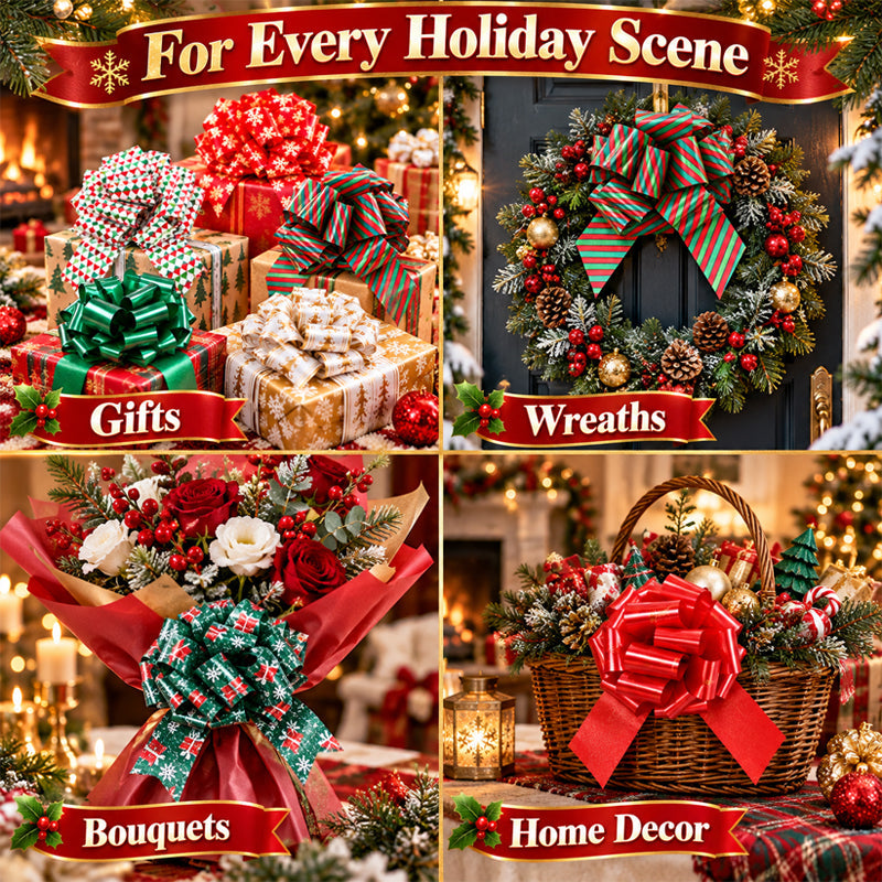 🎀Christmas Decorative Pull Bows--One Pull to a Full Bow, Festive Finishing Touch for Gifts🎁