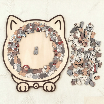 🎁135-Piece Morandi-Colored Cat Shaped Wooden Jigsaw Puzzle