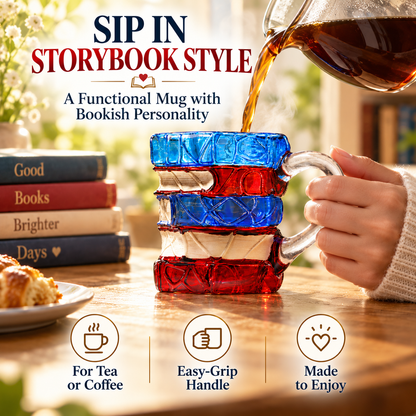 📚 Hand-Painted 3D Book Stack Glass Mug – Cozy Reader Gift, Only 7 Left ☕🍀