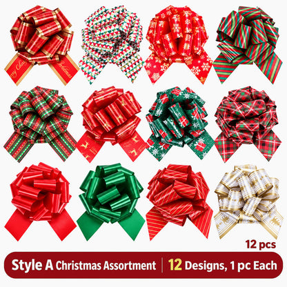 🎀Christmas Decorative Pull Bows--One Pull to a Full Bow, Festive Finishing Touch for Gifts🎁