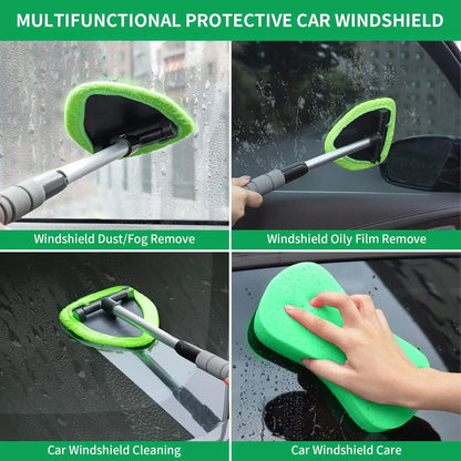 💥 💥 🔥 Windshield Cleaning Tool, Microfiber Car Window Cleaner with 4 Reusable and Washable Microfiber Pads and Extendable Handle