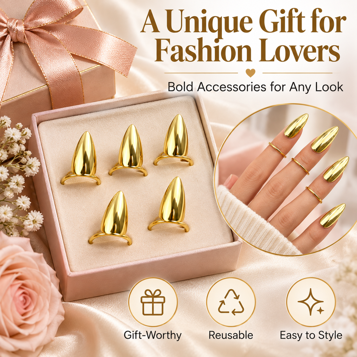 💍Metal Fingertip Nail Ring ✨Fashion Nail Jewelry Accessory🍀