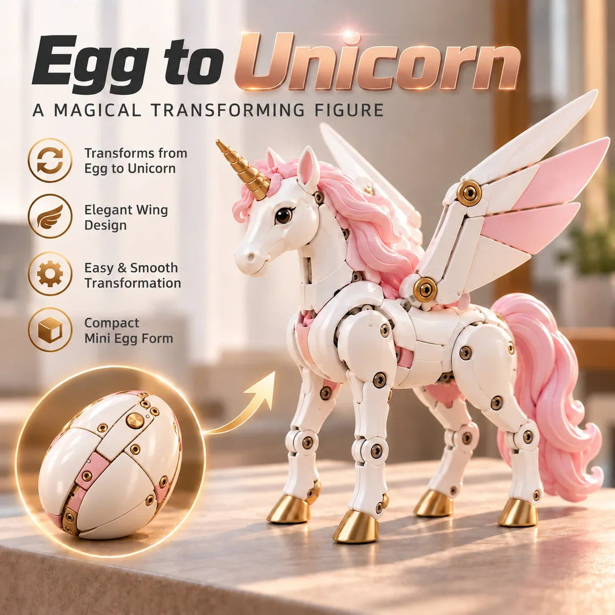 ✨ 2-in-1 Transforming Mechanical Unicorn Egg🦄 – Winged Fantasy Figure