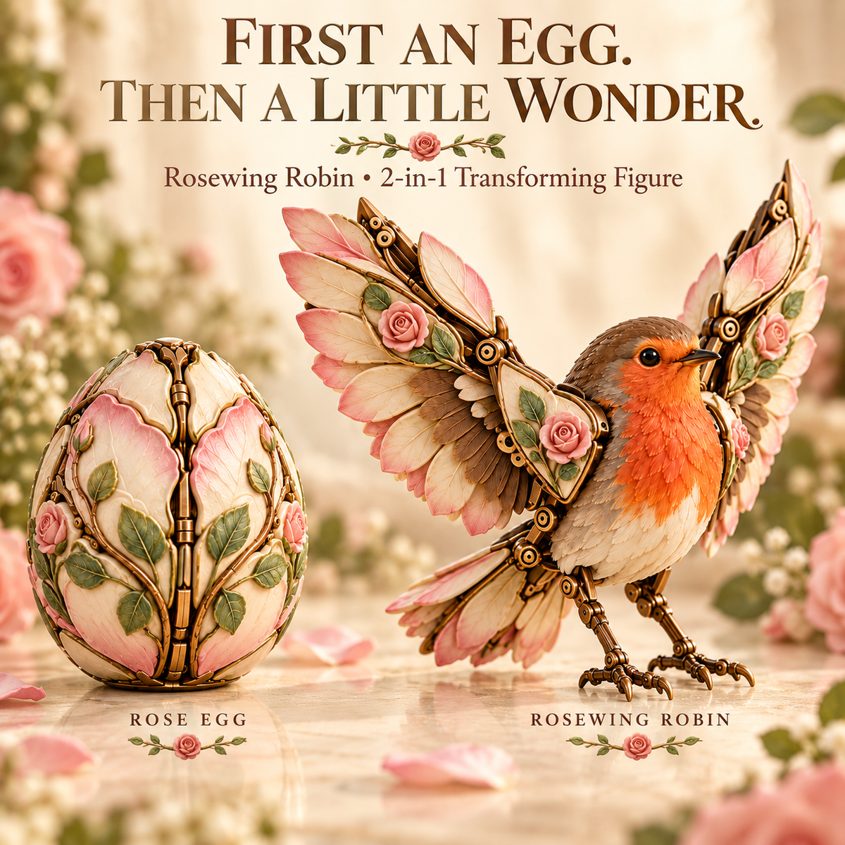 Rosewing Robin design shown in egg and bird forms