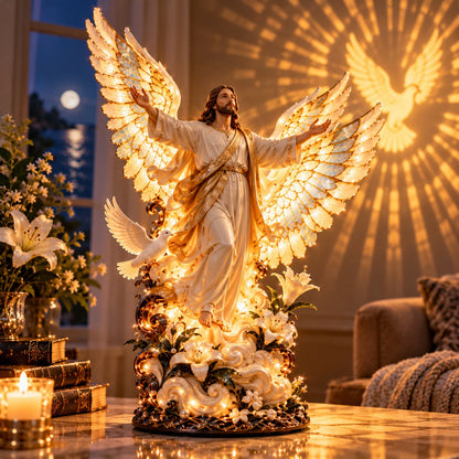 ✝️ Wings of His Love™ – Lighted Jesus Sculpture with Angel Wings & Dove Projection 🕊️