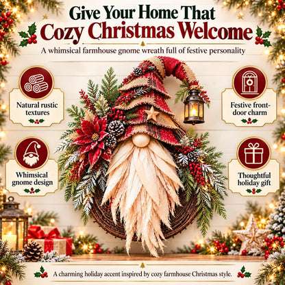 🎄 Rustic Christmas Gnome Wreath – A Cozy Farmhouse Christmas Welcome