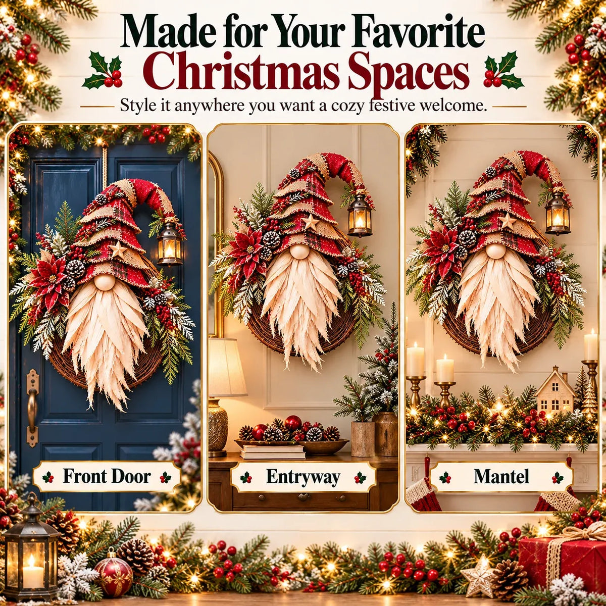 🎄 Rustic Christmas Gnome Wreath – A Cozy Farmhouse Christmas Welcome