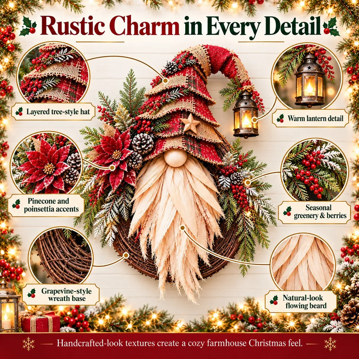 🎄 Rustic Christmas Gnome Wreath – A Cozy Farmhouse Christmas Welcome