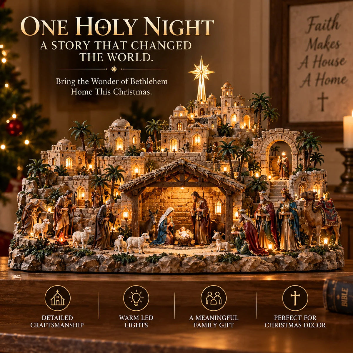 ✨ Remember the Night That Changed Everything! — The Holy Night of Bethlehem Illuminated Nativity Village