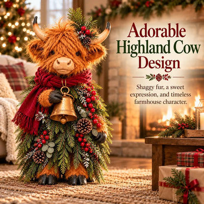 🔥LAST DAY 49% OFF🐮  Christmas Highland Cow with Bell 🎄