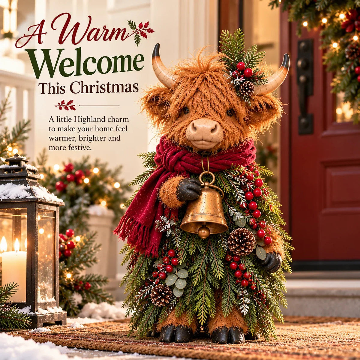 🔥LAST DAY 49% OFF🐮  Christmas Highland Cow with Bell 🎄