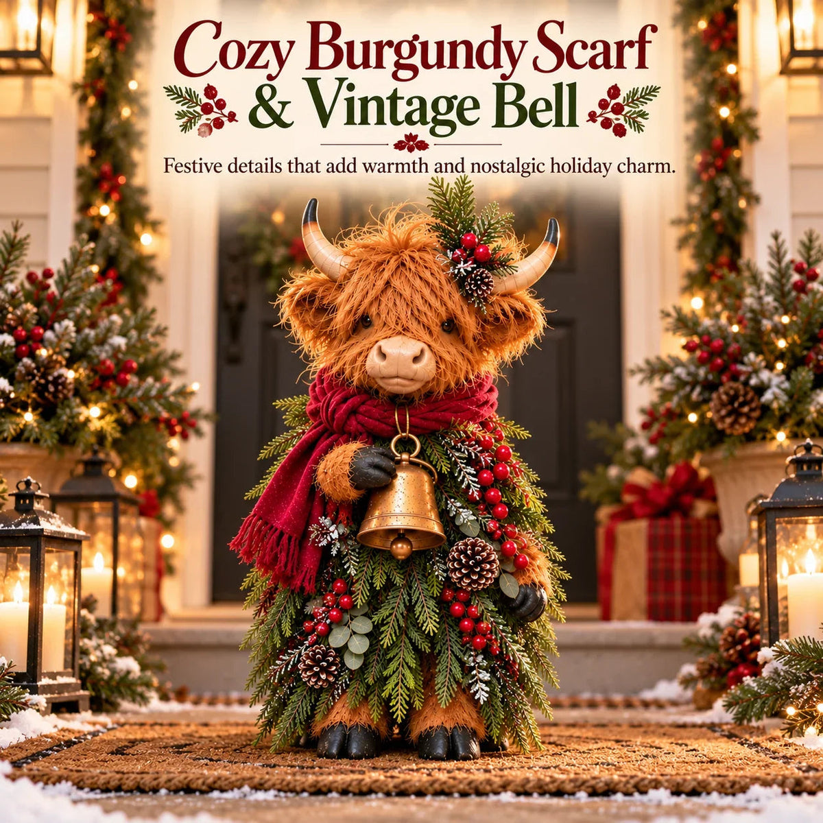 🔥LAST DAY 49% OFF🐮  Christmas Highland Cow with Bell 🎄