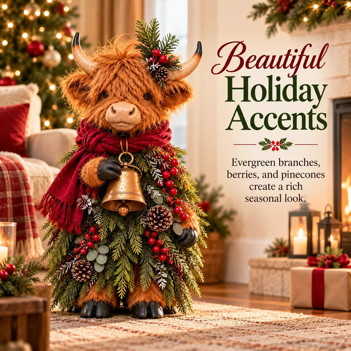 🔥LAST DAY 49% OFF🐮  Christmas Highland Cow with Bell 🎄