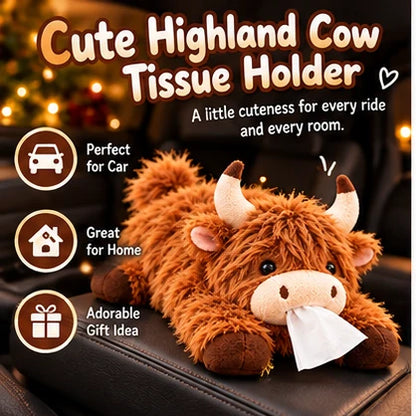 🔥LAST DAY 49% OFF -🐮🧻 Cute Highland Cow Tissue Holder – Plush Car & Home Decor
