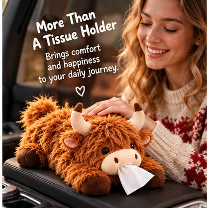 🔥LAST DAY 49% OFF -🐮🧻 Cute Highland Cow Tissue Holder – Plush Car & Home Decor