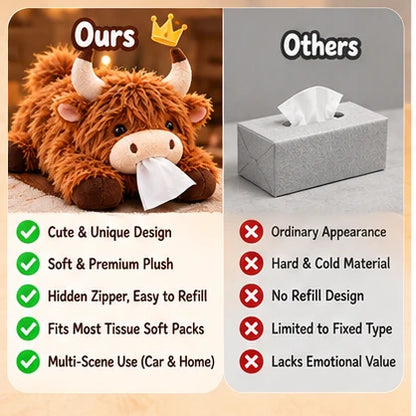 🔥LAST DAY 49% OFF -🐮🧻 Cute Highland Cow Tissue Holder – Plush Car & Home Decor
