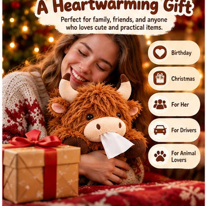 🔥LAST DAY 49% OFF -🐮🧻 Cute Highland Cow Tissue Holder – Plush Car & Home Decor