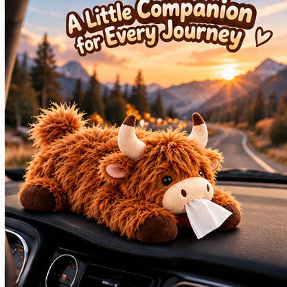 🔥LAST DAY 49% OFF -🐮🧻 Cute Highland Cow Tissue Holder – Plush Car & Home Decor