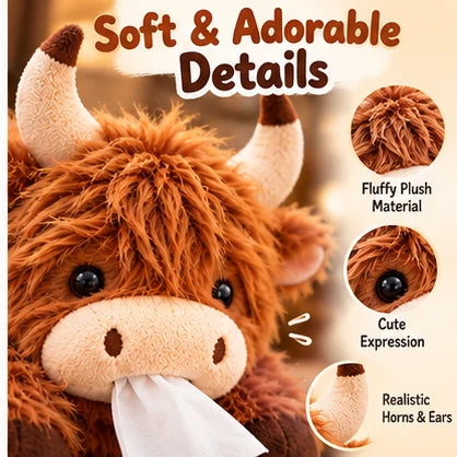 🔥LAST DAY 49% OFF -🐮🧻 Cute Highland Cow Tissue Holder – Plush Car & Home Decor
