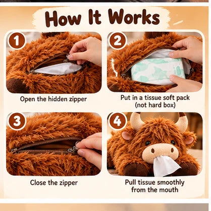 🔥LAST DAY 49% OFF -🐮🧻 Cute Highland Cow Tissue Holder – Plush Car & Home Decor