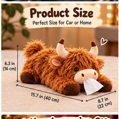 🔥LAST DAY 49% OFF -🐮🧻 Cute Highland Cow Tissue Holder – Plush Car & Home Decor