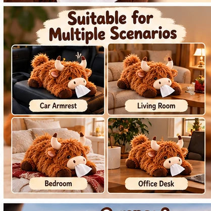 🔥LAST DAY 49% OFF -🐮🧻 Cute Highland Cow Tissue Holder – Plush Car & Home Decor