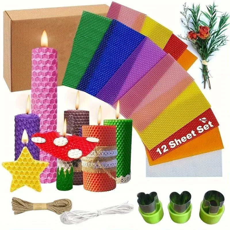 🌈DIY Beeswax Candle Making Kit (12-Piece Set) – Create Your Own Cozy Glow!✂️