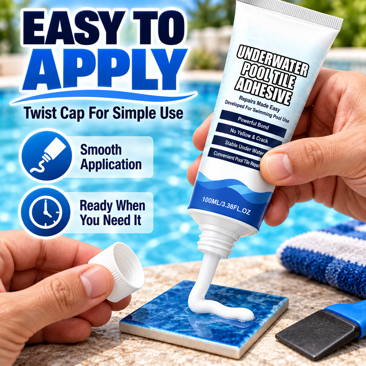 🔧 Pool Tile Repair Adhesive-Fix Loose & Cracked Tiles🍀