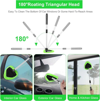 💥 💥 🔥 Windshield Cleaning Tool, Microfiber Car Window Cleaner with 4 Reusable and Washable Microfiber Pads and Extendable Handle