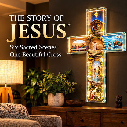 🙏✝️ The Story of Jesus LED Cross Lamp ✨ 6 Biblical Scenes & Meaningful Christian Gift❄️