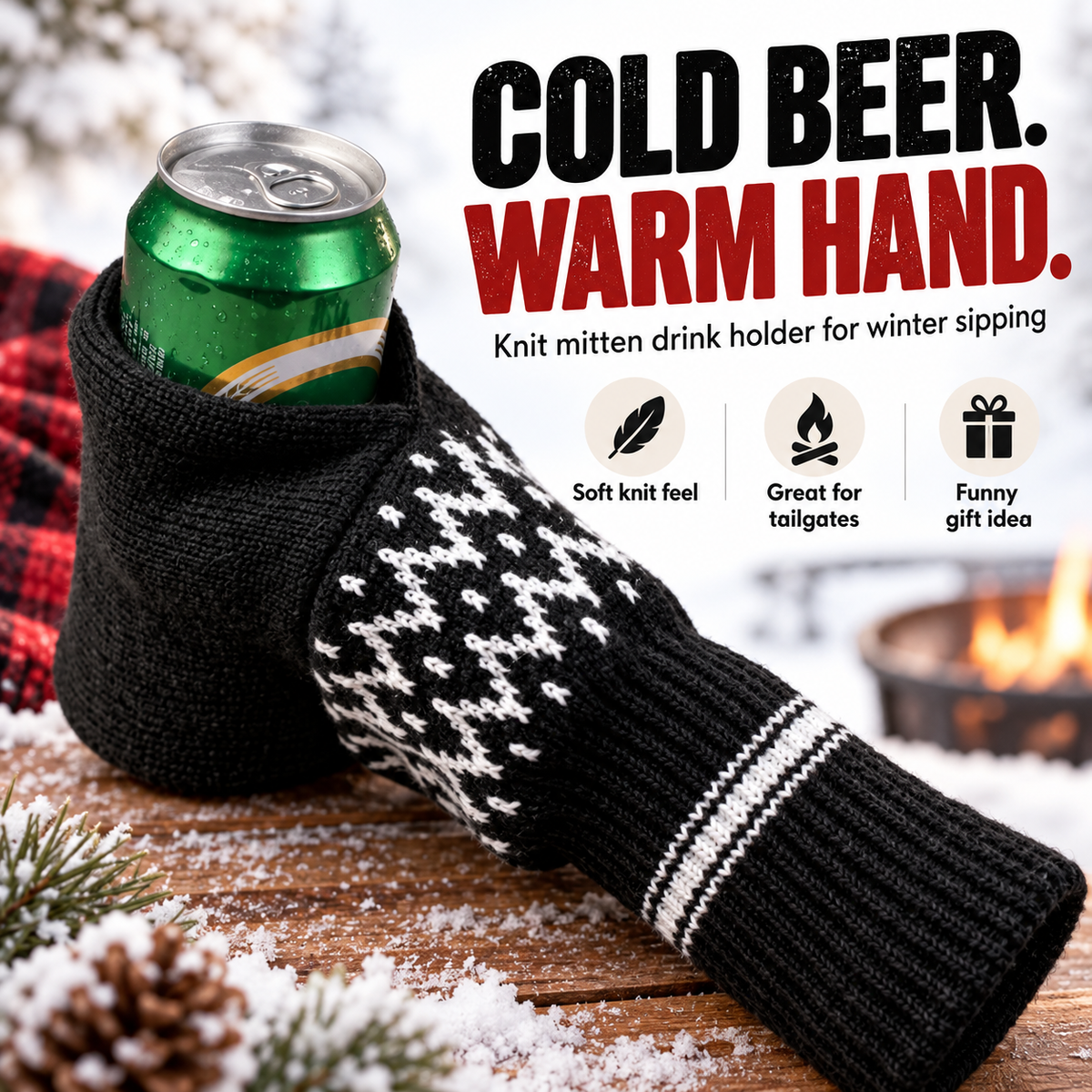 🔥50% OFF 💥Beer Mitten Gloves, Knit Stitched Drink Mitt Holder for White Elephant Gag Gift Tailgating Idea🍀