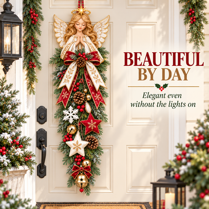 🔥Hot Sale 40% OFF -✨👼 Lighted Angel Christmas Door Swag – A Heavenly Holiday Welcome
