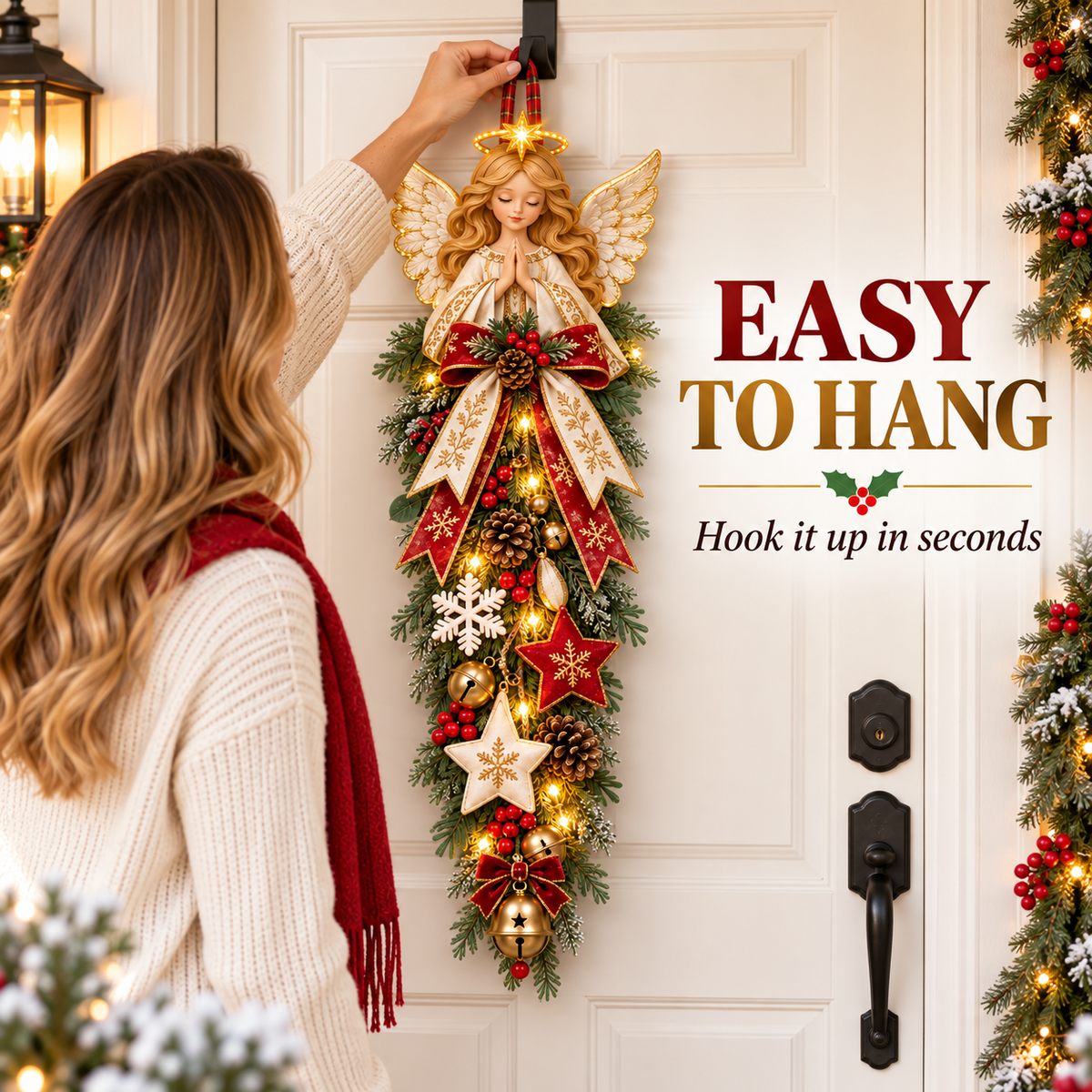 🔥Hot Sale 40% OFF -✨👼 Lighted Angel Christmas Door Swag – A Heavenly Holiday Welcome