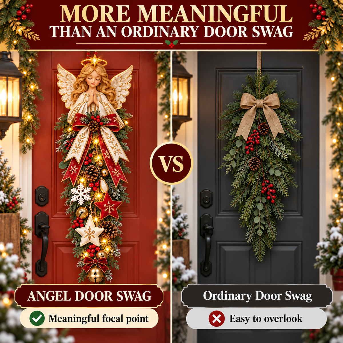 🔥Hot Sale 40% OFF -✨👼 Lighted Angel Christmas Door Swag – A Heavenly Holiday Welcome