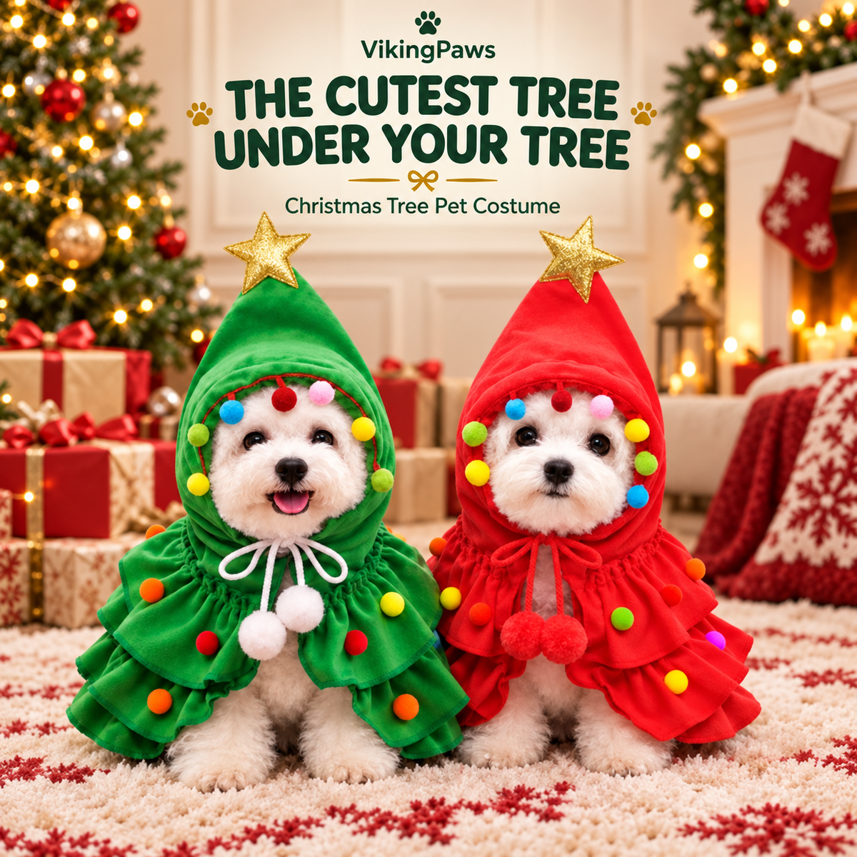 Green and red Christmas Tree Pet Costume