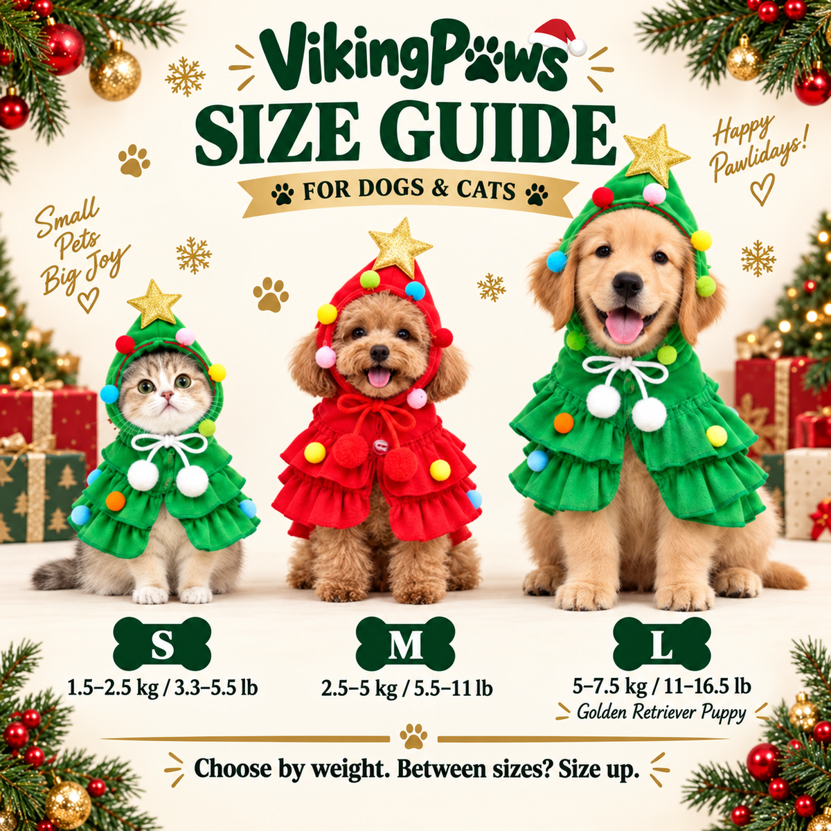 Christmas Tree Pet Costume size guide