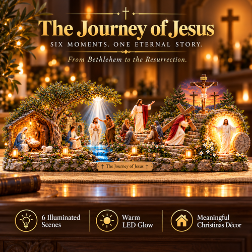 🔥 LAST DAY 49% OFF -✝️✨ The Journey of Jesus™ – Lighted 3D Biblical Story Centerpiece | Six Sacred Moments of Faith