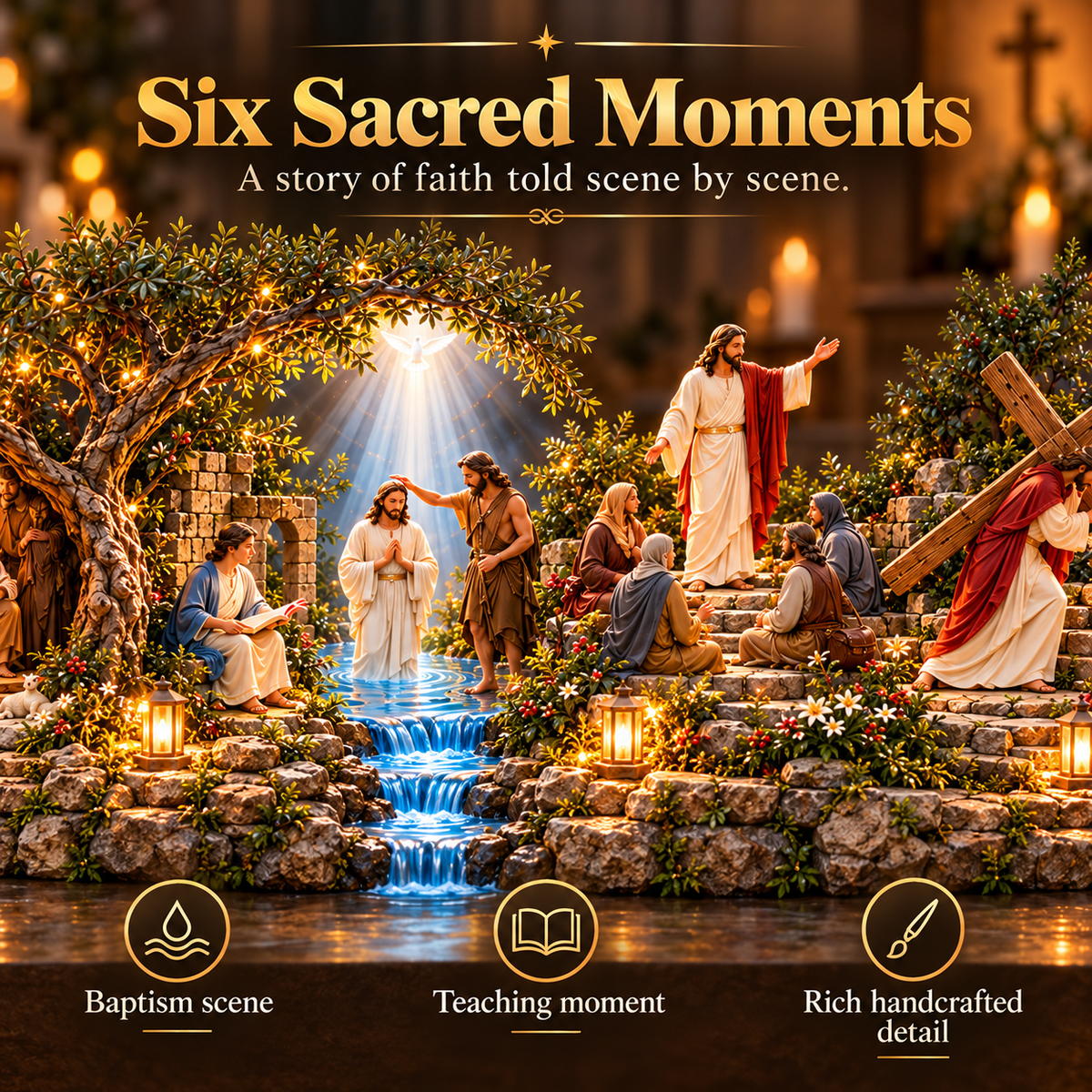 🔥 LAST DAY 49% OFF -✝️✨ The Journey of Jesus™ – Lighted 3D Biblical Story Centerpiece | Six Sacred Moments of Faith