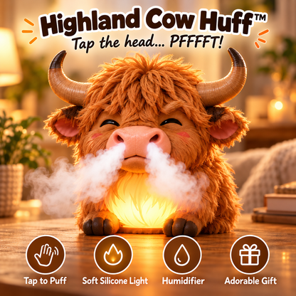 🌈 Highland Cow Huff™🐮 – Tap-to-Puff Humidifier & Colorful Night Light 💡💨