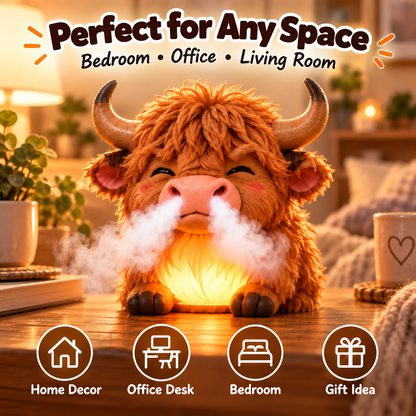 🌈 Highland Cow Huff™🐮 – Tap-to-Puff Humidifier & Colorful Night Light 💡💨