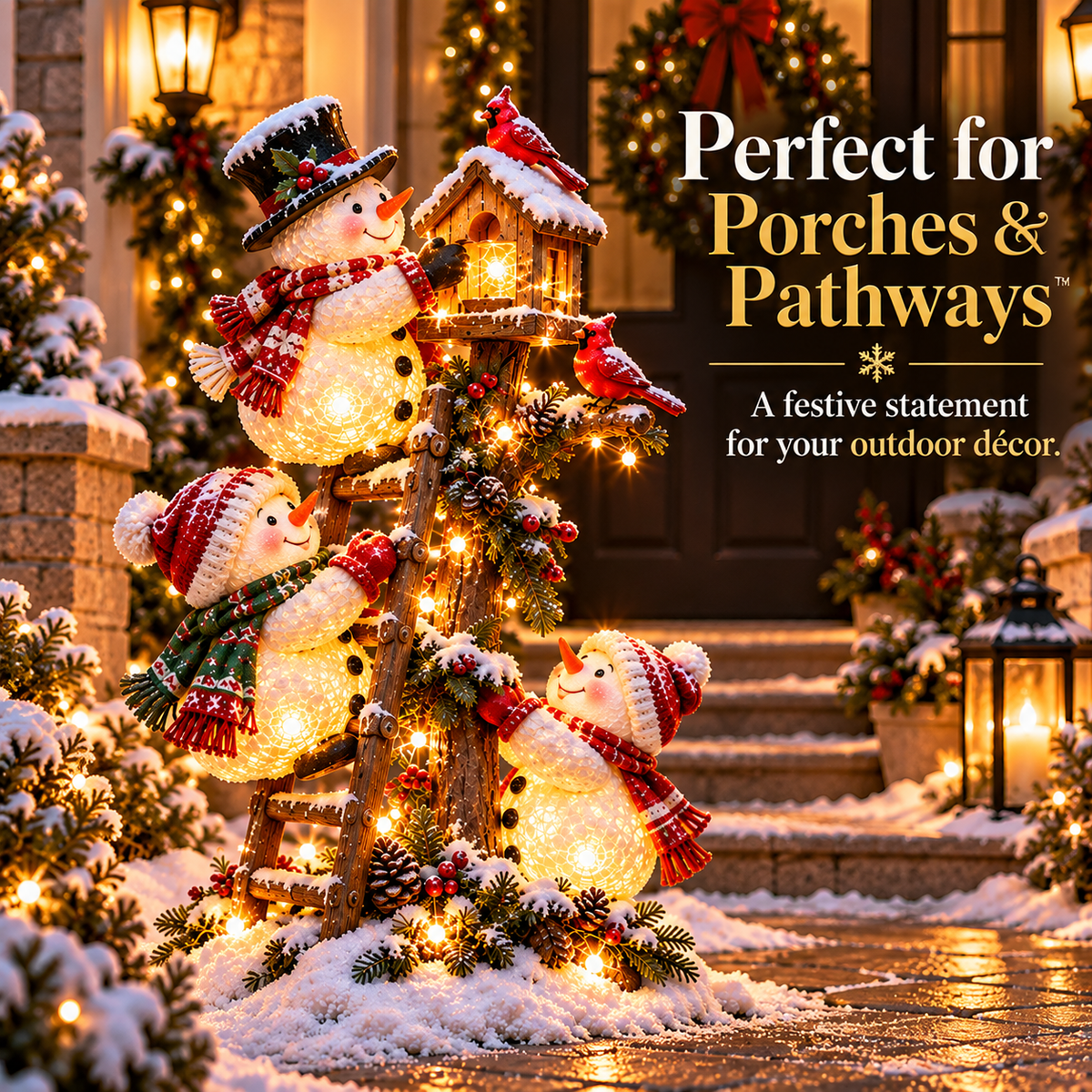 ☃️ Snowman Birdhouse Ladder Glow™ – Lighted Christmas Porch & Yard Decor