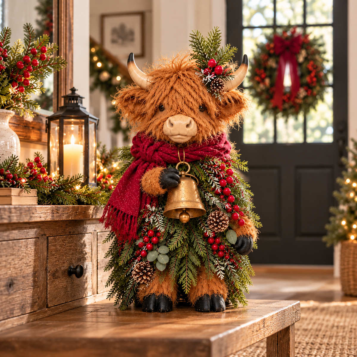 🔥LAST DAY 49% OFF🐮  Christmas Highland Cow with Bell 🎄