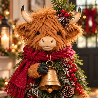 🔥LAST DAY 49% OFF🐮  Christmas Highland Cow with Bell 🎄
